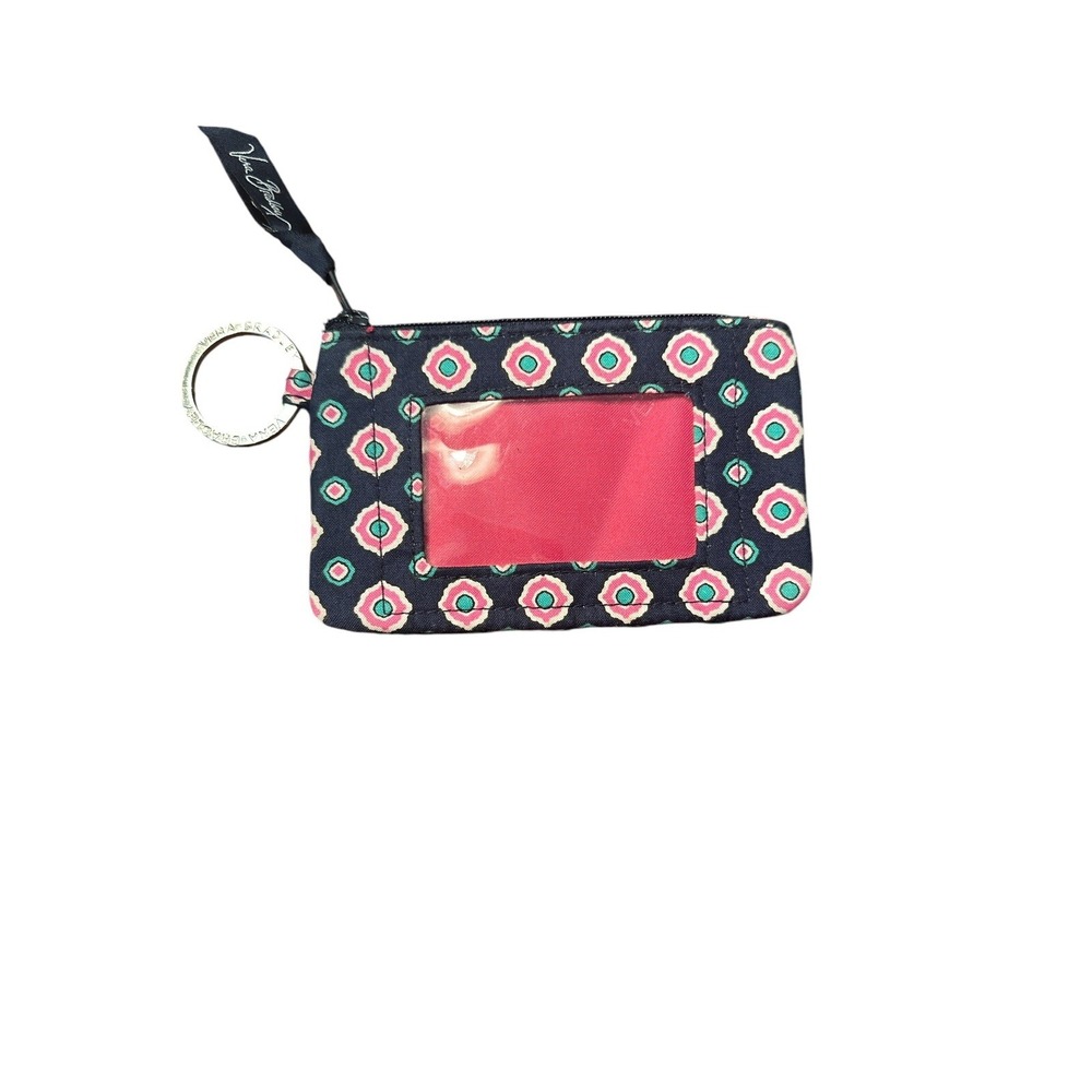 VERA BRADLEY Zip ID Case With Keychain Blue Pink
